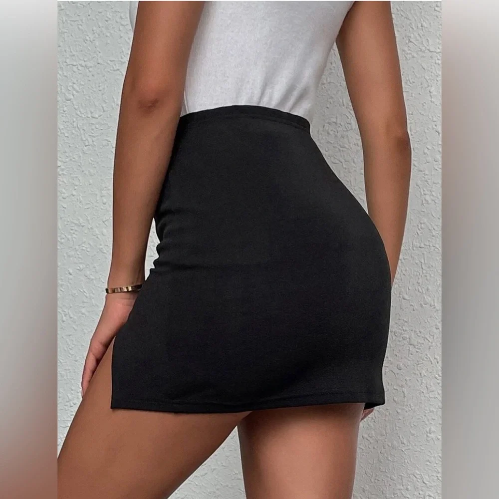 SHEIN SOLID SPLIT HEM SKIRT BLACK SIZE SMALL - Picture 4 of 11